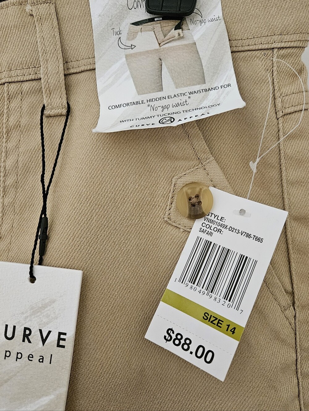 Curve Appeal Size 14 Comfort Waist High Rise Wide Leg Pants Safari Tan NWT - Picture 3 of 7